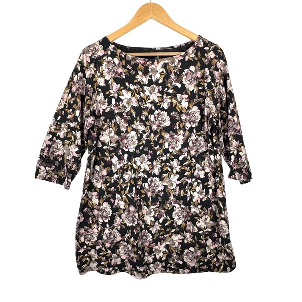 J.Jill‎ Luxe Supima split sleeve tunic floral boho stretch cottage sz M